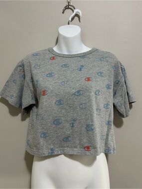 Champion Gray Cropped Tee with Blue and Red Logos